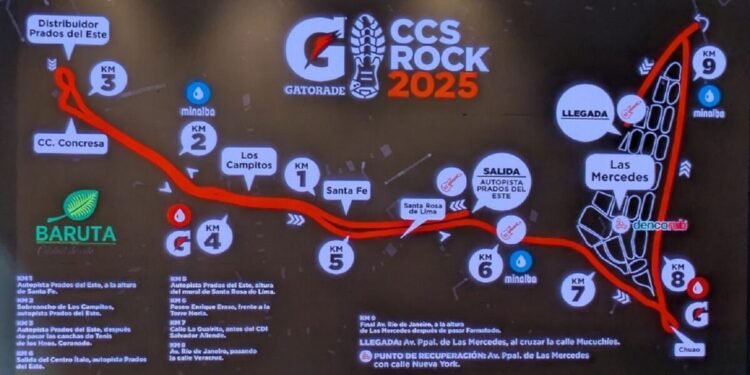 Las vías que estarán cerradas en Caracas por la carrera Gatorade Caracas Rock 2025