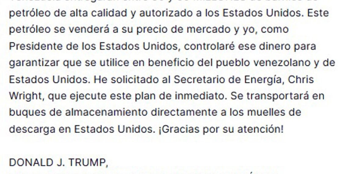 Trump dijo que Venezuela entregará entre 30 y 50 millones de barriles de petróleo a EE UU