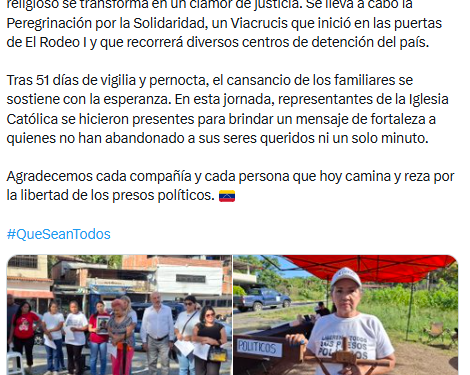 Clippve comenzó una “Peregrinación por la libertad” para llevar fortaleza a familiares de presos políticos